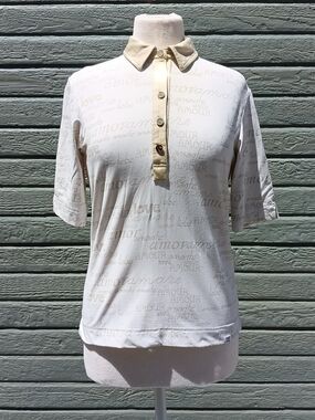 GGblue Women's Short Sleeve Polo Top in Cream with Script Detail
